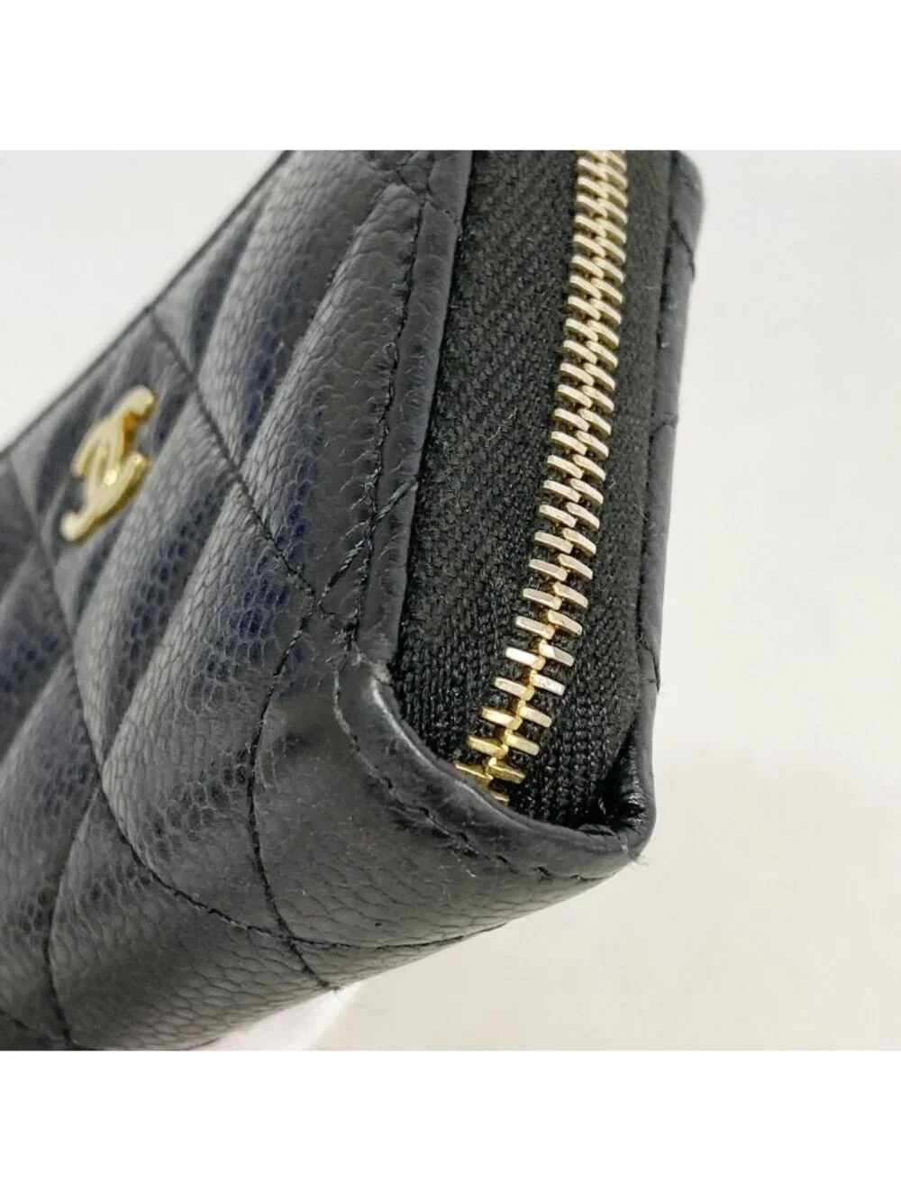 Chanel Coin Case Quilted Caviar Leather Black Gold